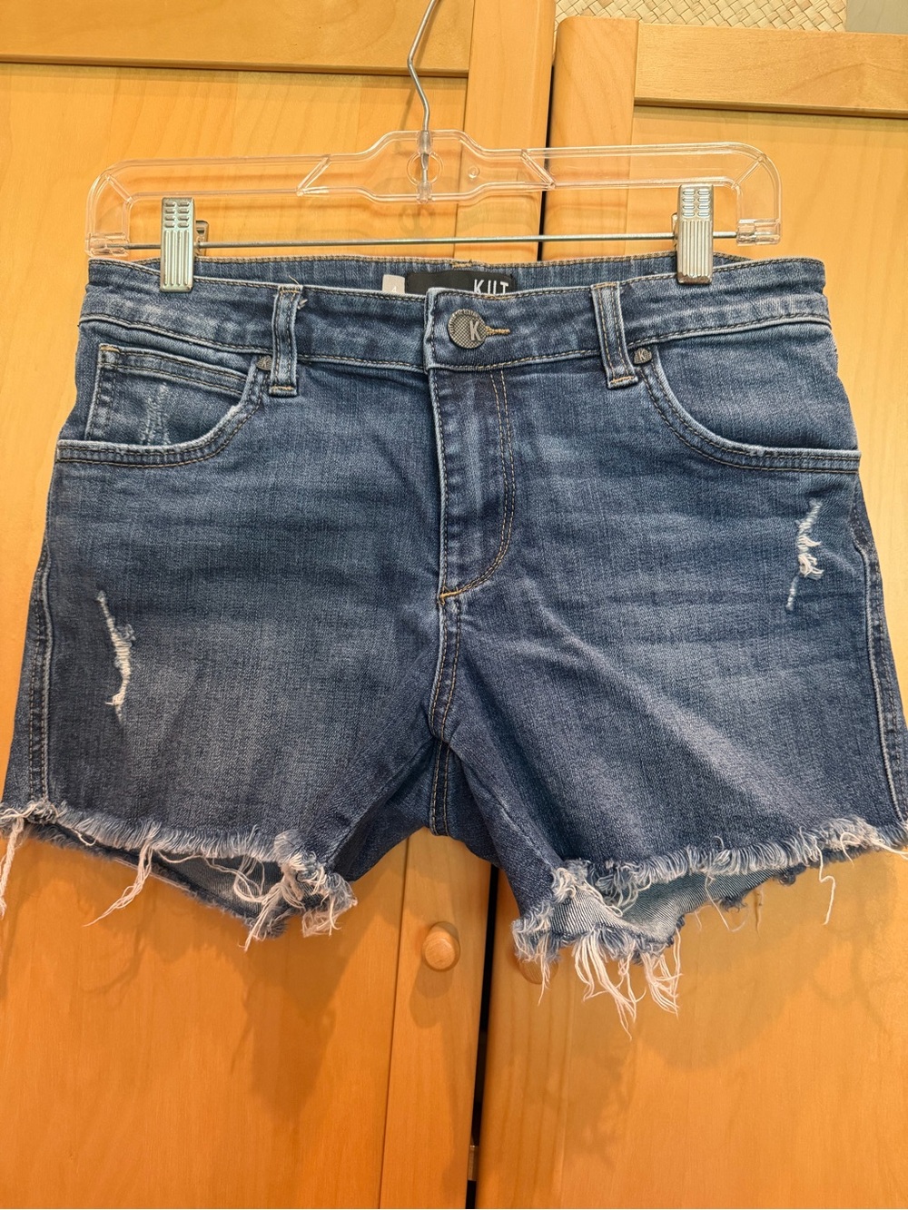 KUT From The Kloth Blue Denim Godget Frayed Hem Shorts